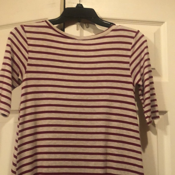 Red Camel - Small Stripe Dress -Burgundy/Gray with Gray Lace Hem. - Picture 8 of 9